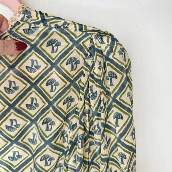 NWT Anthropologie Farm Rio V Neck Sheer Mushroom Print Wide Leg Jumpsuit Medium - Picture 9 of 16